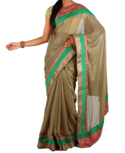 Gold Georgette Blend Solid Border Sarees