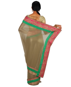 Gold Georgette Blend Solid Border Sarees