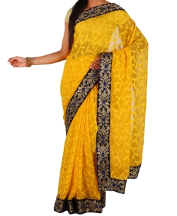 Yellow Crepe Brasso Style Border Sarees