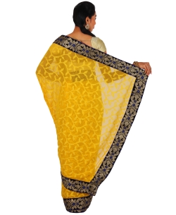 Yellow Crepe Brasso Style Border Sarees