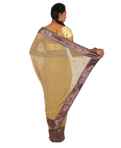 Beige Chiffon Printed Border Sarees