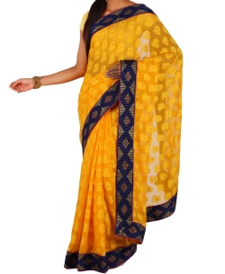 Yellow Crepe Brasso Style Border Sarees