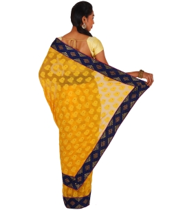 Yellow Crepe Brasso Style Border Sarees