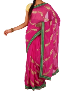 Deep Pink Chiffon Embroidered Border Sarees