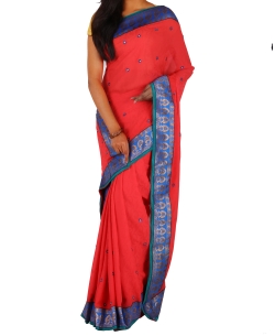 Coral Red Crepe Stones, Crystals Border Sarees