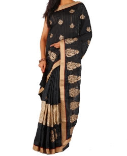 Black Art Silk Embroidered Border Sarees