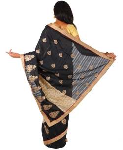 Black Art Silk Embroidered Border Sarees