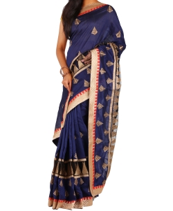 Navy Blue Art Silk Embroidered Border Sarees