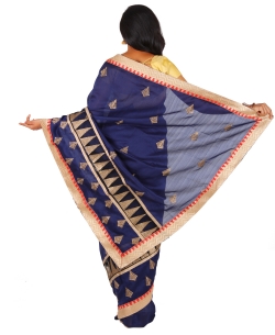 Navy Blue Art Silk Embroidered Border Sarees