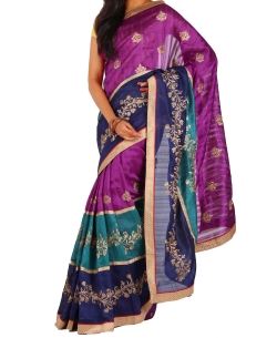 Violet Art Silk Embroidered Border Sarees