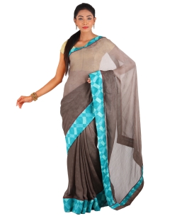 Grey Georgette Printed Border Sarees