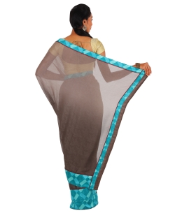 Grey Georgette Printed Border Sarees