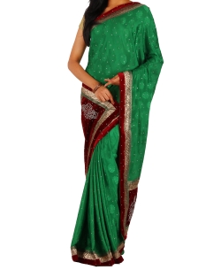 Dark Green Crepe Stones, Crystals Border Sarees