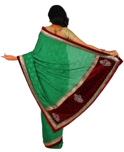 Dark Green Crepe Stones, Crystals Border Sarees