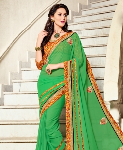 Light Green Georgette Patch Work Border Sarees
