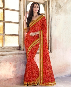 Red Georgette Bandhini Border Sarees