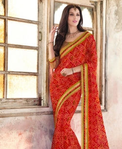 Red Georgette Bandhini Border Sarees