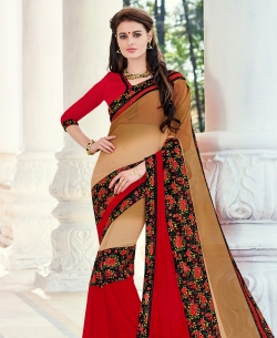Multi Georgette Printed Border Sarees