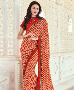 Red Georgette Printed Border Sarees