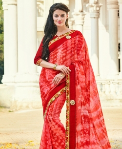 Red Georgette Printed Border Sarees