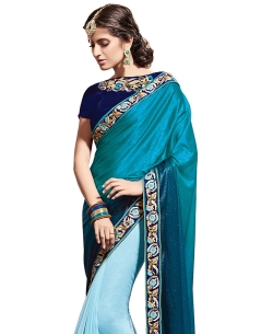 Multi Lycra, Net Embroidered Half And Half Sarees
