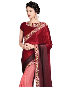 Multi Lycra, Net Embroidered Half And Half Sarees
