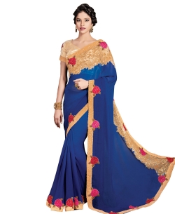 Blue Viscose, Net Embroidered Border Sarees