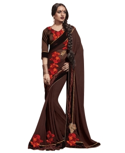 Brown Georgette Embroidered Border Sarees