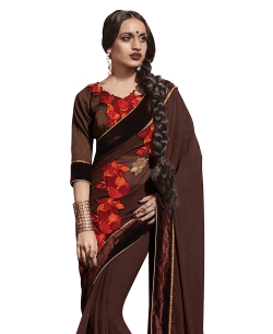 Brown Georgette Embroidered Border Sarees