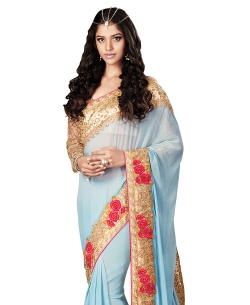 Blue Nazneen Embroidered Border Sarees