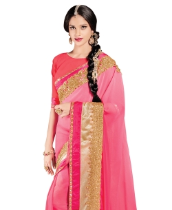 Pink Lycra Embroidered Border Sarees