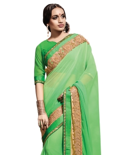 Green Lycra Embroidered Border Sarees