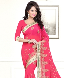 Pink Georgette Embroidered Border Sarees