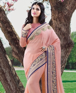 Pink Chiffon Embroidered Border Sarees
