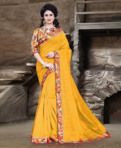Mustard Bhagalpuri Lace Style Border Sarees