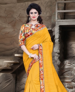 Mustard Bhagalpuri Lace Style Border Sarees