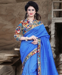 Blue Bhagalpuri Lace Style Border Sarees
