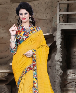 Mustard Bhagalpuri Lace Style Border Sarees