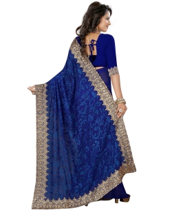Blue Georgette Embroidered Border Sarees