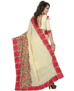 Cream Georgette Embroidered Border Sarees