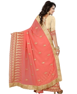 Salmon Georgette Zari Style Border Sarees