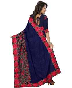 Navy Blue Georgette Embroidered Border Sarees