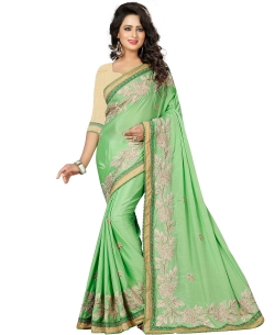Light Green Chinon Stones, Crystals Border Sarees