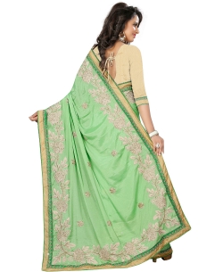 Light Green Chinon Stones, Crystals Border Sarees