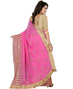 Pink Georgette Zari Style Border Sarees