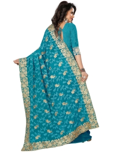Light Blue Georgette Embroidered Border Sarees