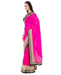 Fuchsia Georgette Mirror Work Border Sarees