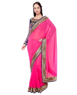 Pink Georgette Solid Border Sarees