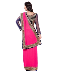 Pink Georgette Solid Border Sarees