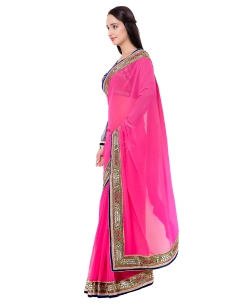 Pink Georgette Solid Border Sarees